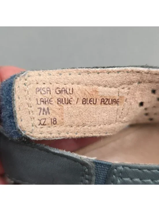 Earth Pisa Galli Blue Leather Wedge Sandals Size 7 Perforated Slingback - Picture 9 of 10